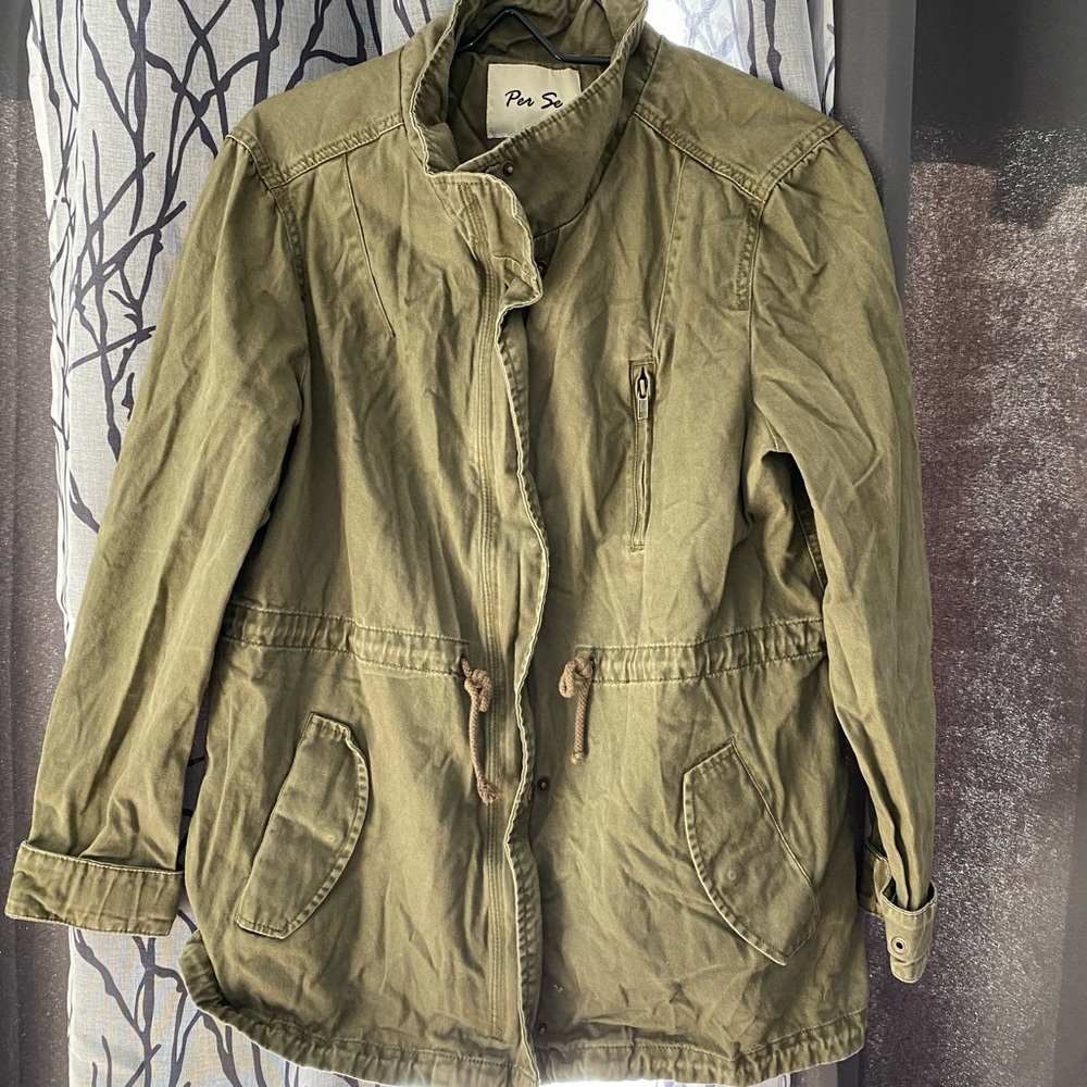 Large army green jacket with cinch waist